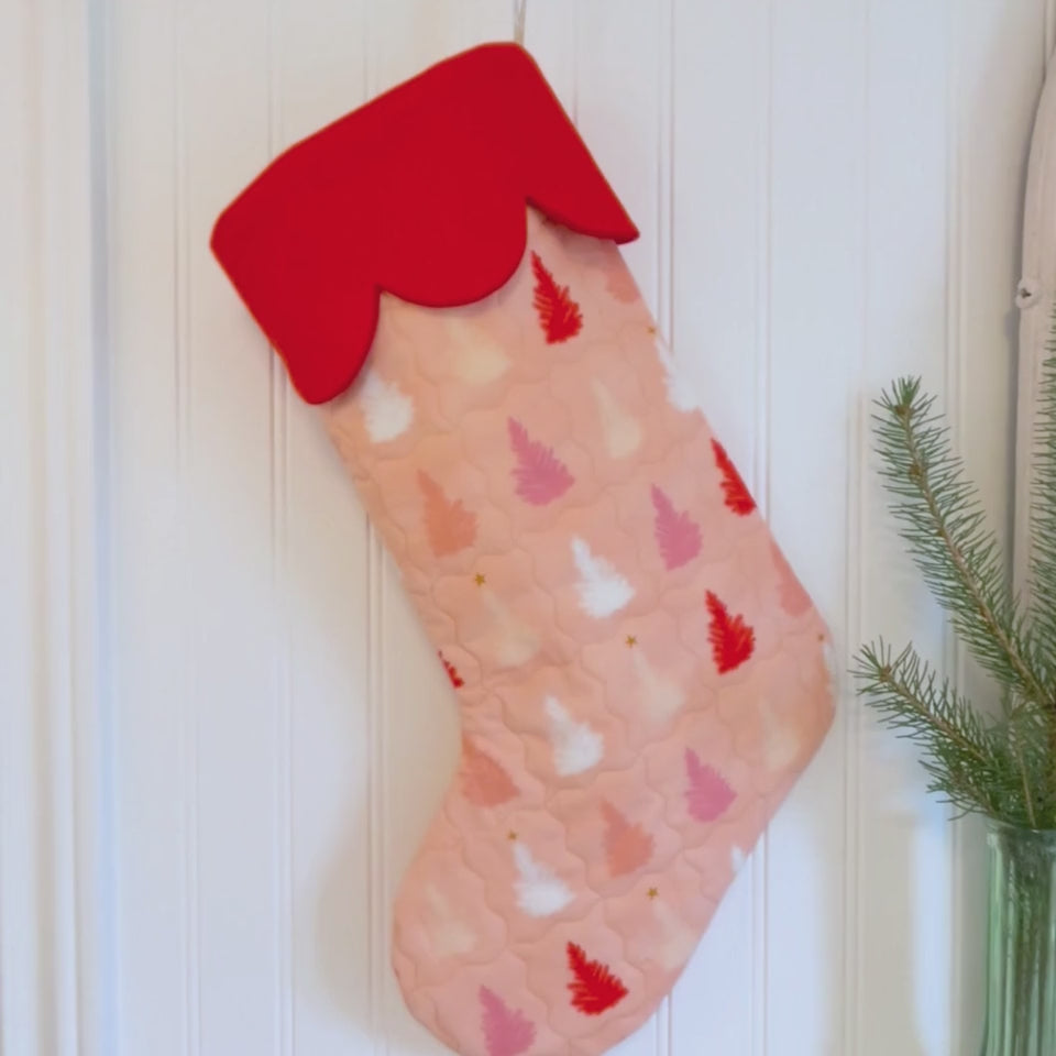 Quilted Christmas Stocking - Pink Pines